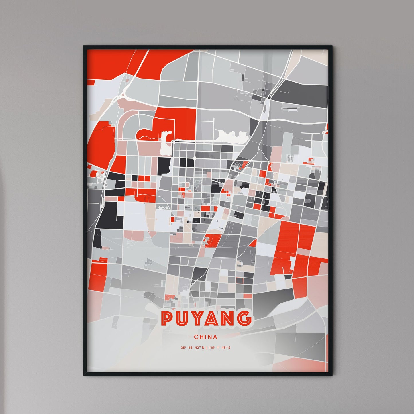 Colorful PUYANG CHINA Fine Art Map Modern