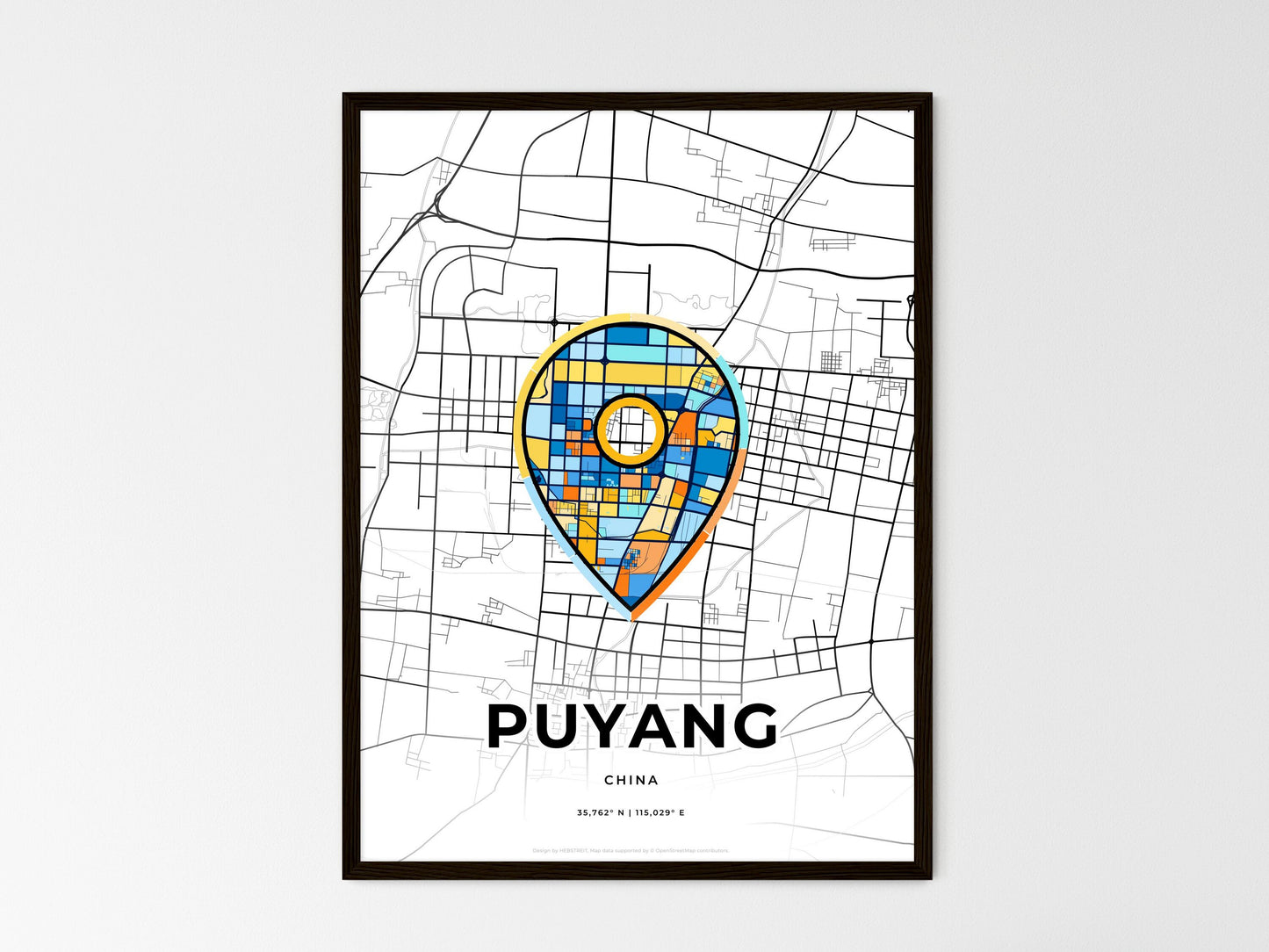 PUYANG CHINA minimal art map with a colorful icon. Style 1