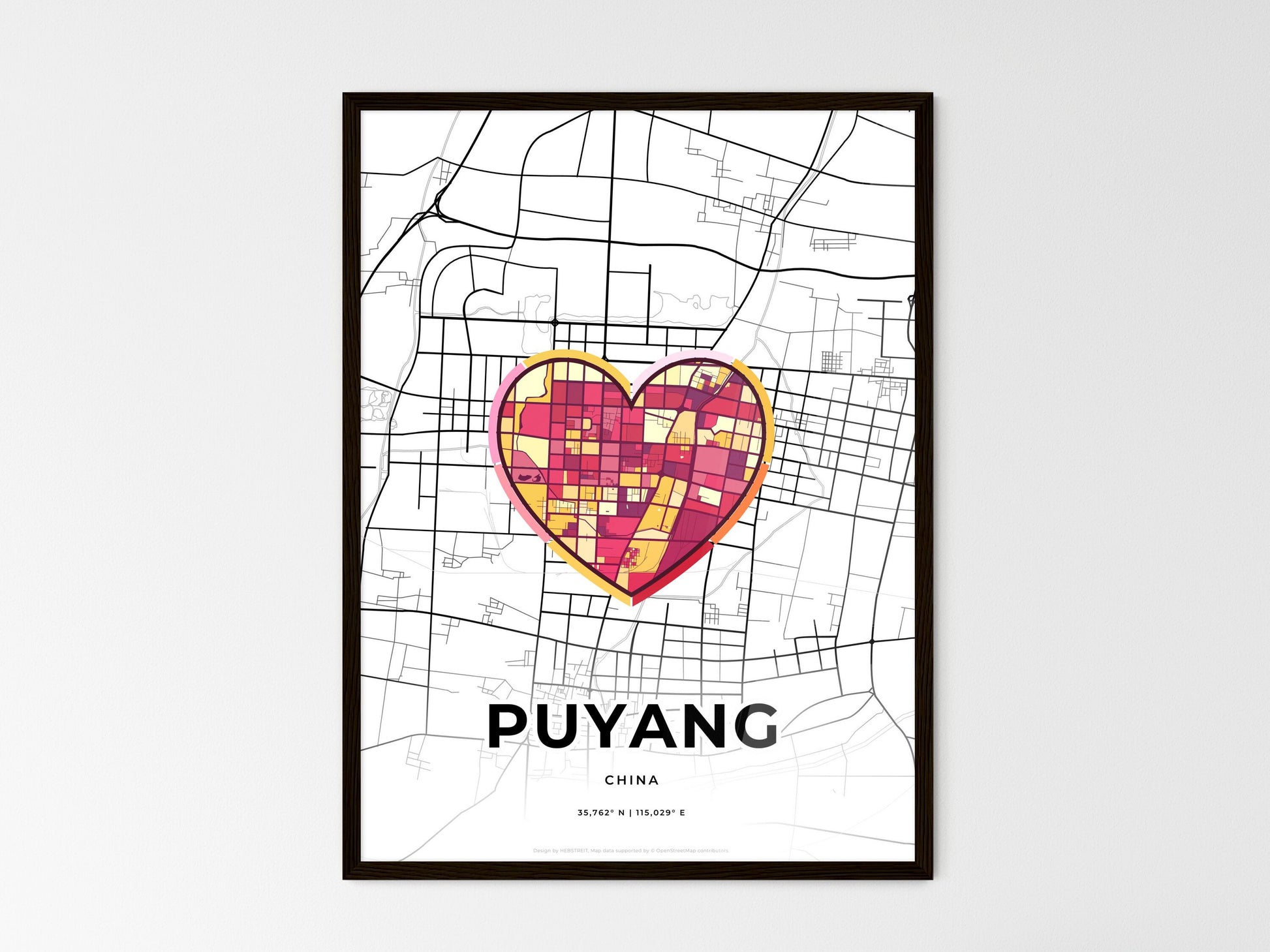 PUYANG CHINA minimal art map with a colorful icon. Style 2