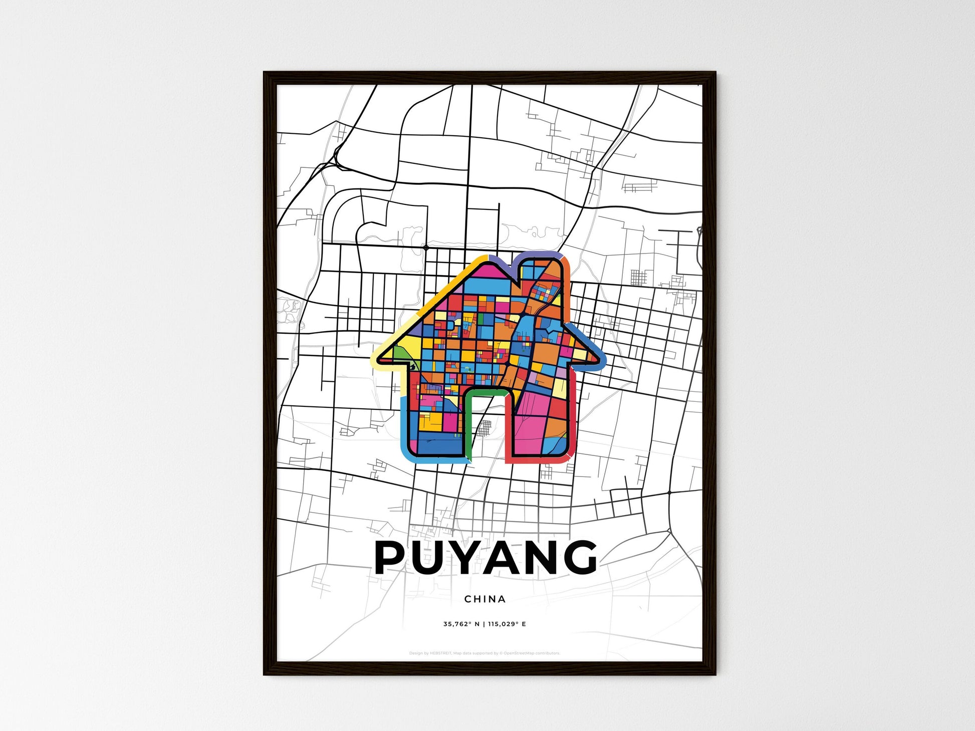 PUYANG CHINA minimal art map with a colorful icon. Style 3
