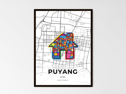 PUYANG CHINA minimal art map with a colorful icon. Style 3