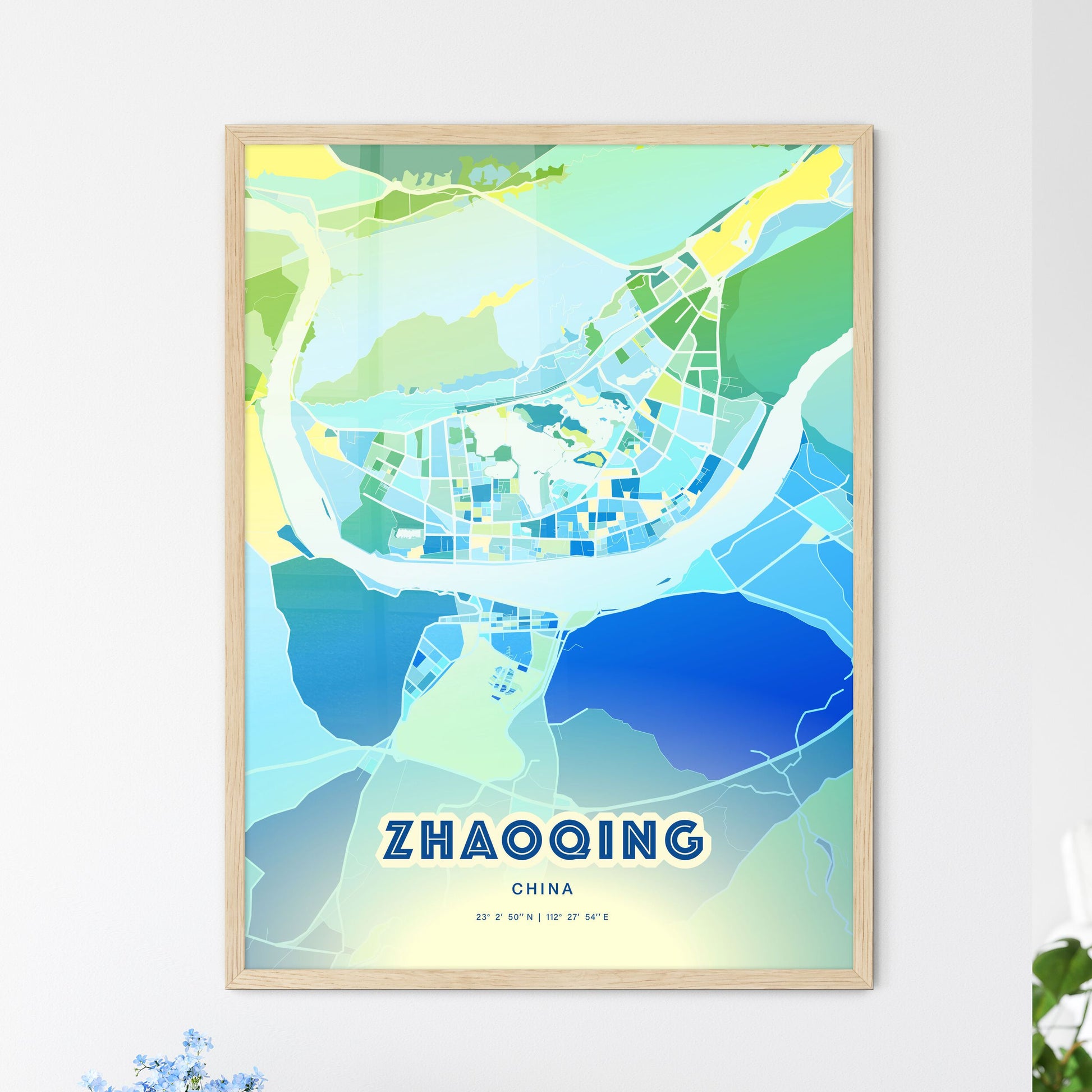 Colorful ZHAOQING CHINA Fine Art Map Cool Blue