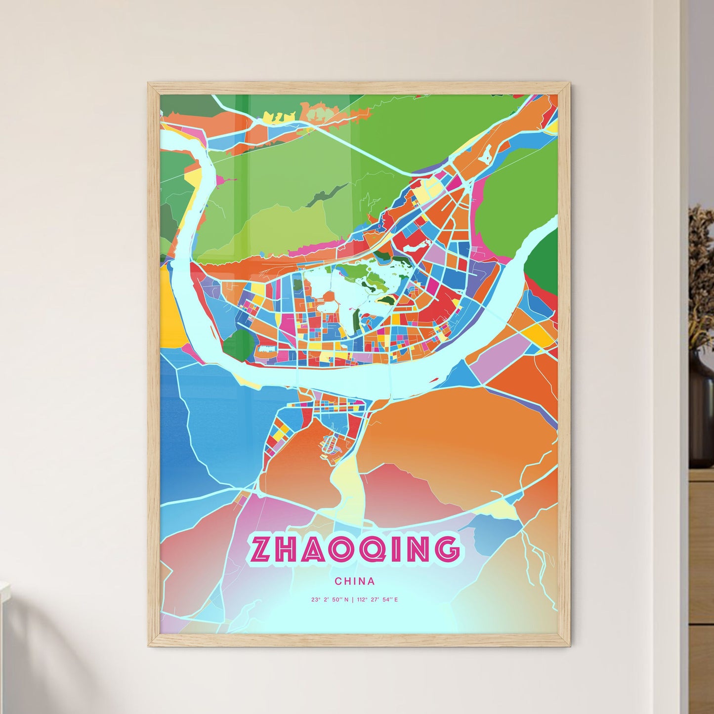 Colorful ZHAOQING CHINA Fine Art Map Crazy Colors