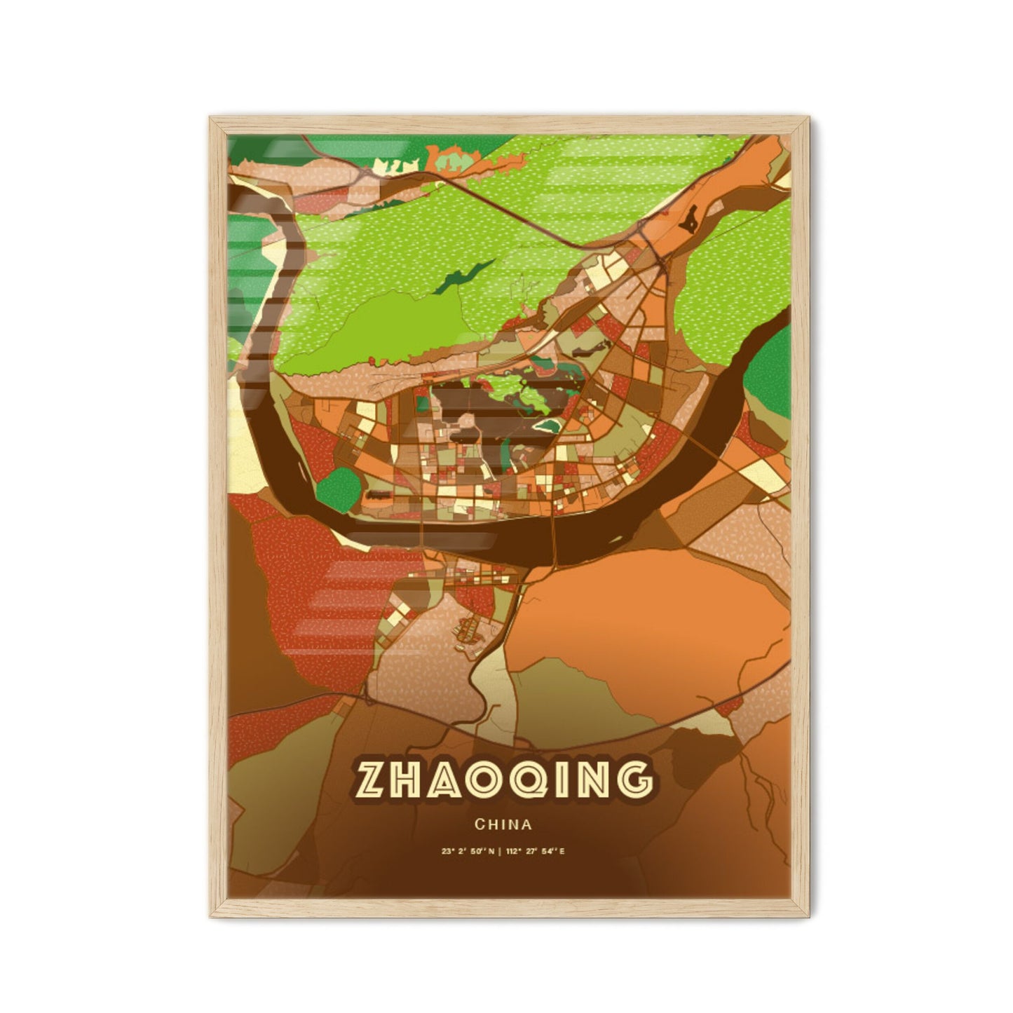 Colorful ZHAOQING CHINA Fine Art Map Farmhouse