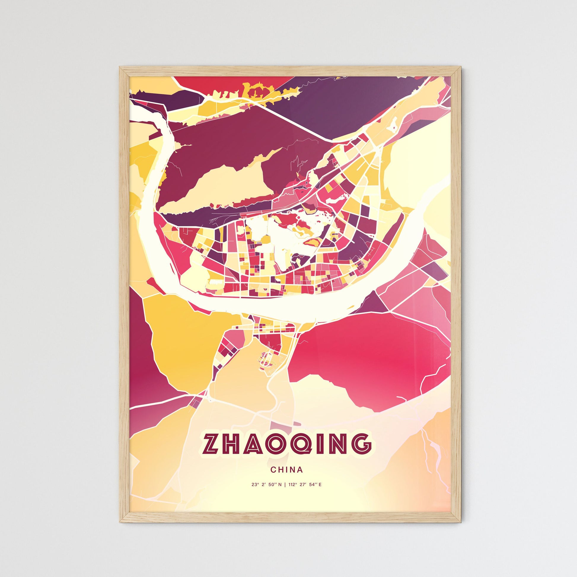 Colorful ZHAOQING CHINA Fine Art Map Hot Red