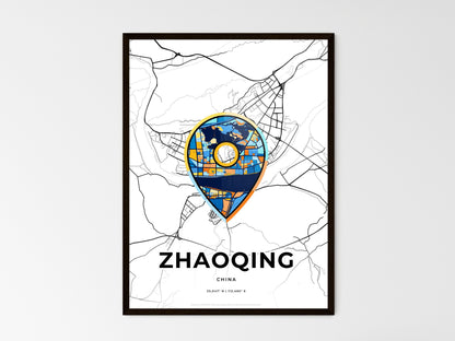 ZHAOQING CHINA minimal art map with a colorful icon. Style 1