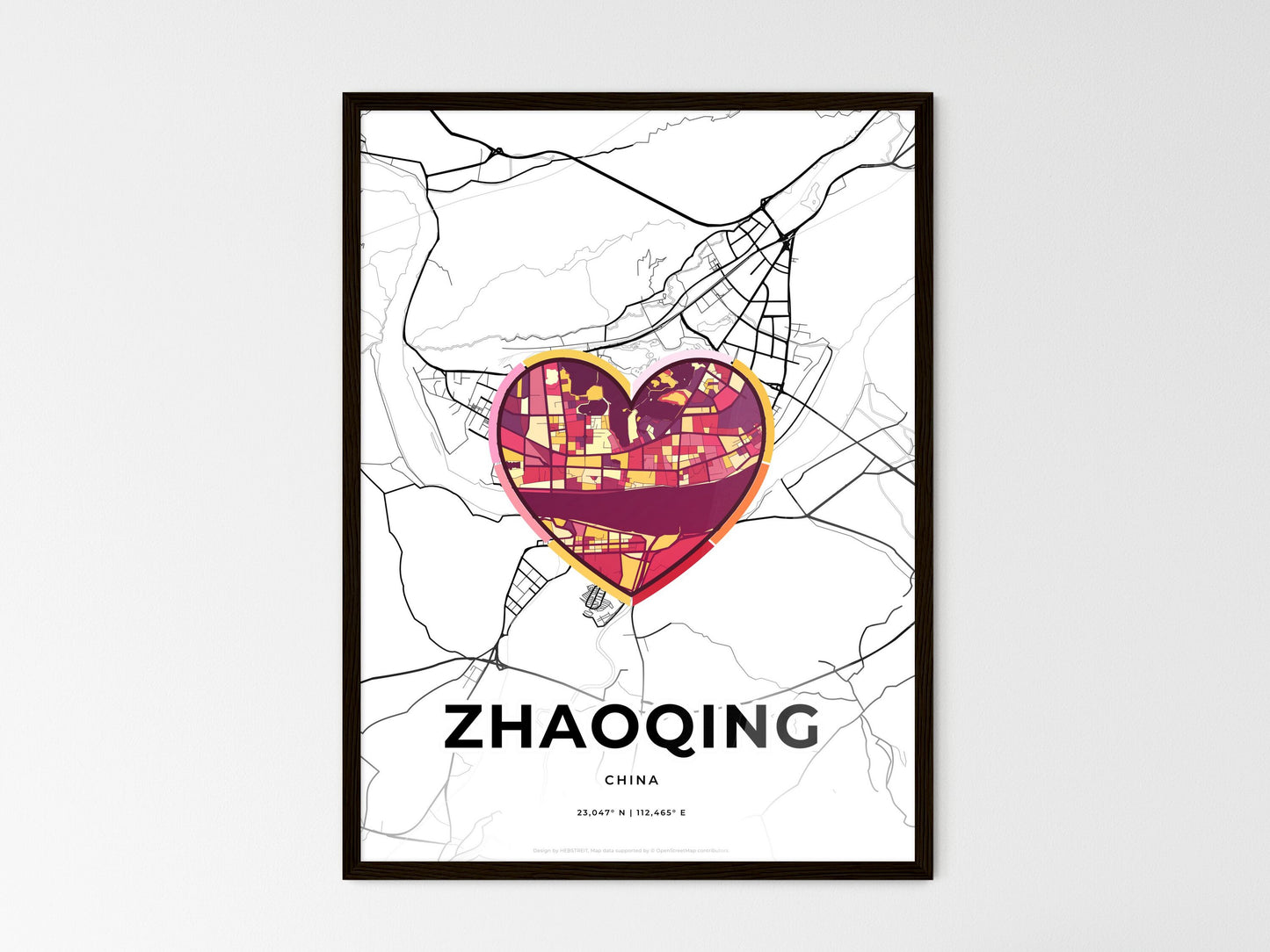 ZHAOQING CHINA minimal art map with a colorful icon. Style 2