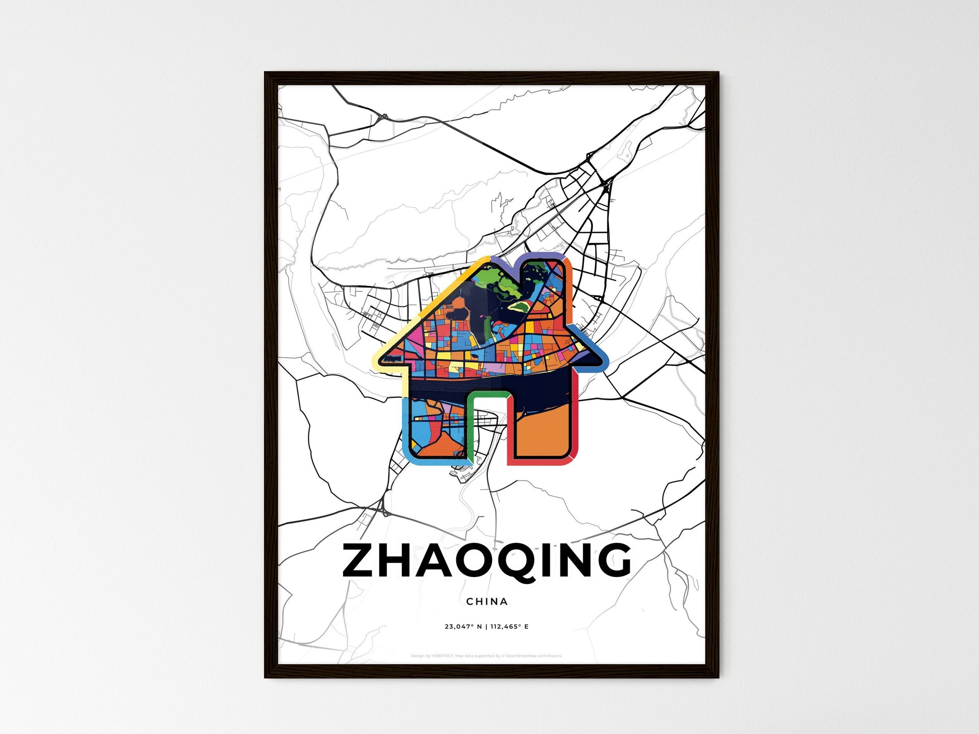 ZHAOQING CHINA minimal art map with a colorful icon. Style 3