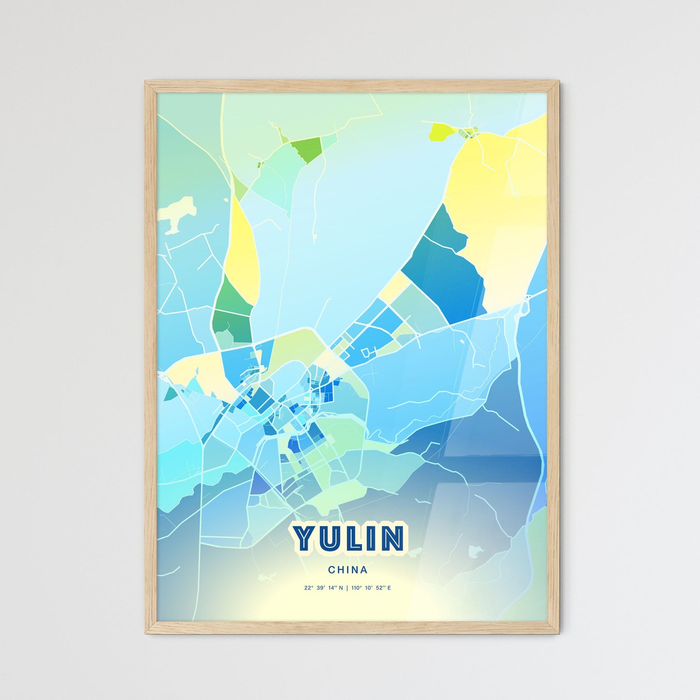 Colorful YULIN CHINA Fine Art Map Cool Blue