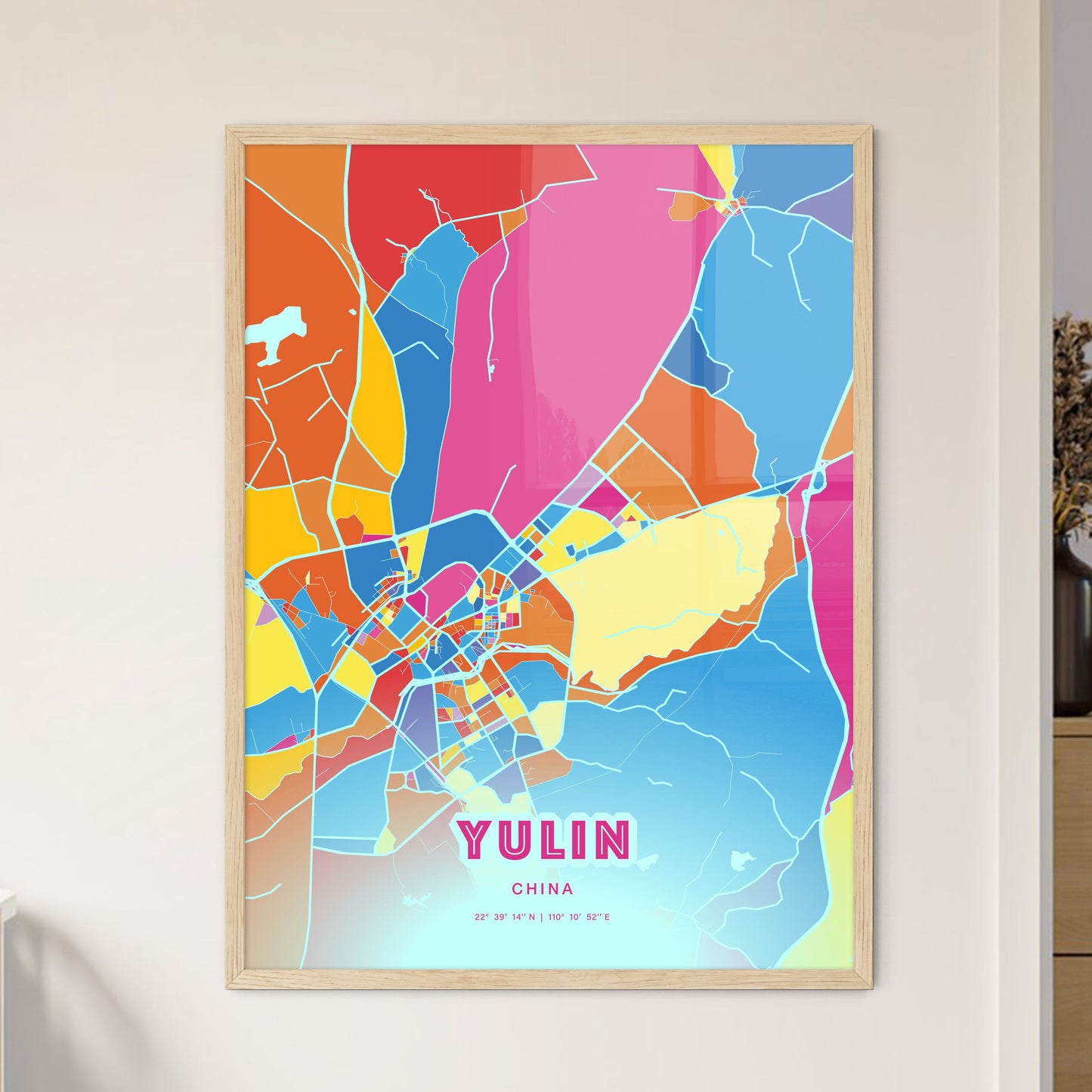 Colorful YULIN CHINA Fine Art Map Crazy Colors