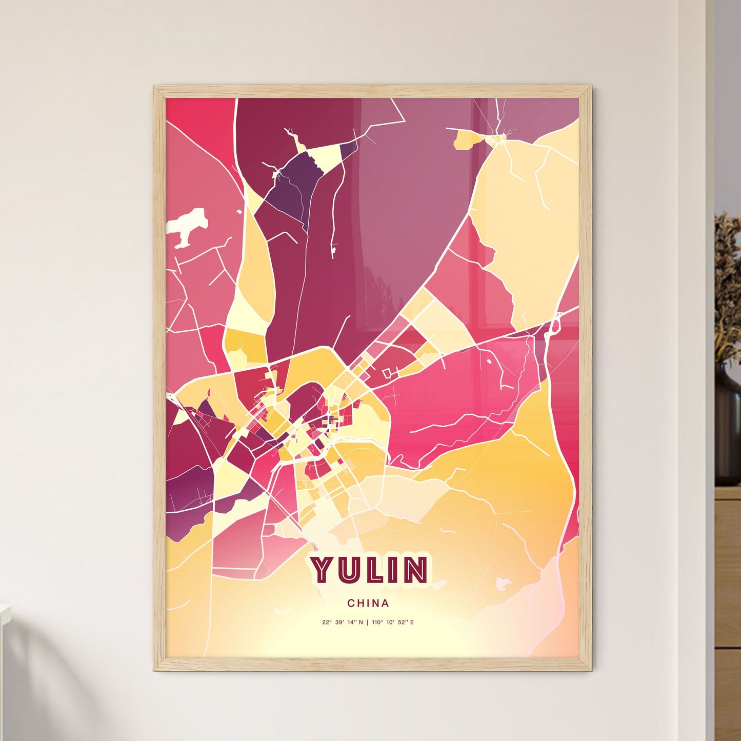 Colorful YULIN CHINA Fine Art Map Hot Red