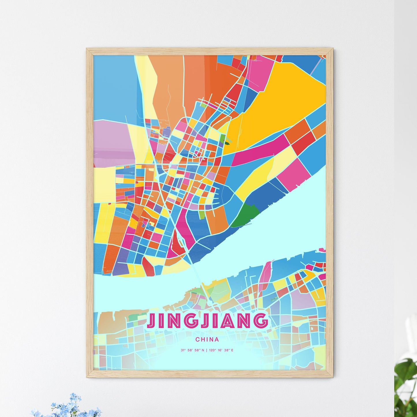 Colorful JINGJIANG CHINA Fine Art Map Crazy Colors