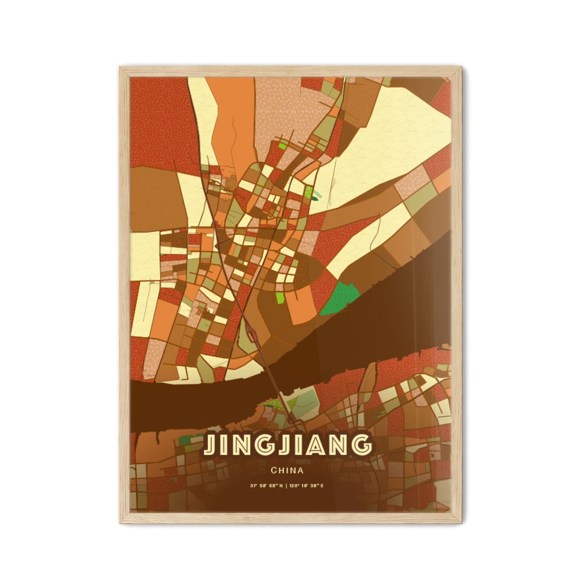 Colorful JINGJIANG CHINA Fine Art Map Farmhouse