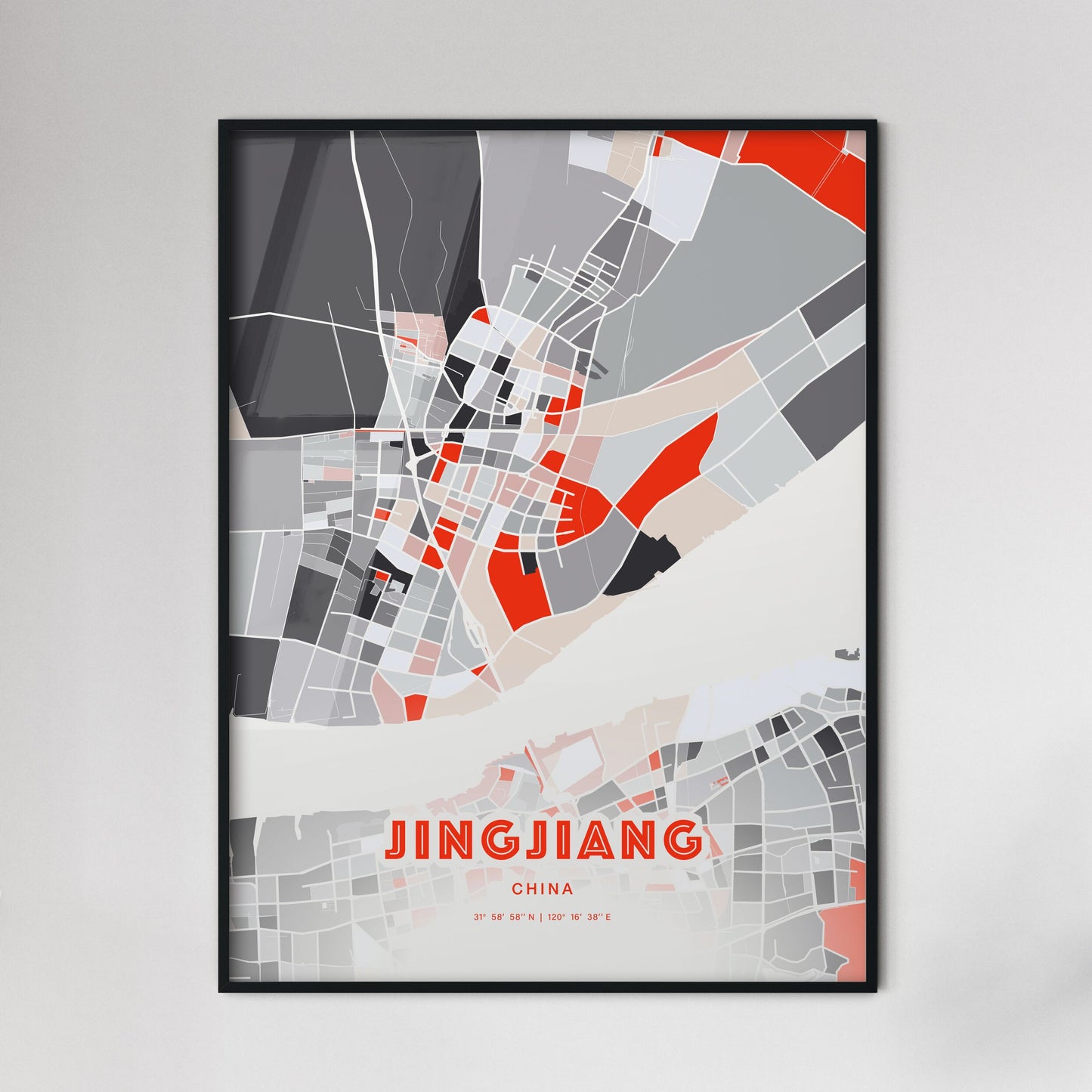 Colorful JINGJIANG CHINA Fine Art Map Modern