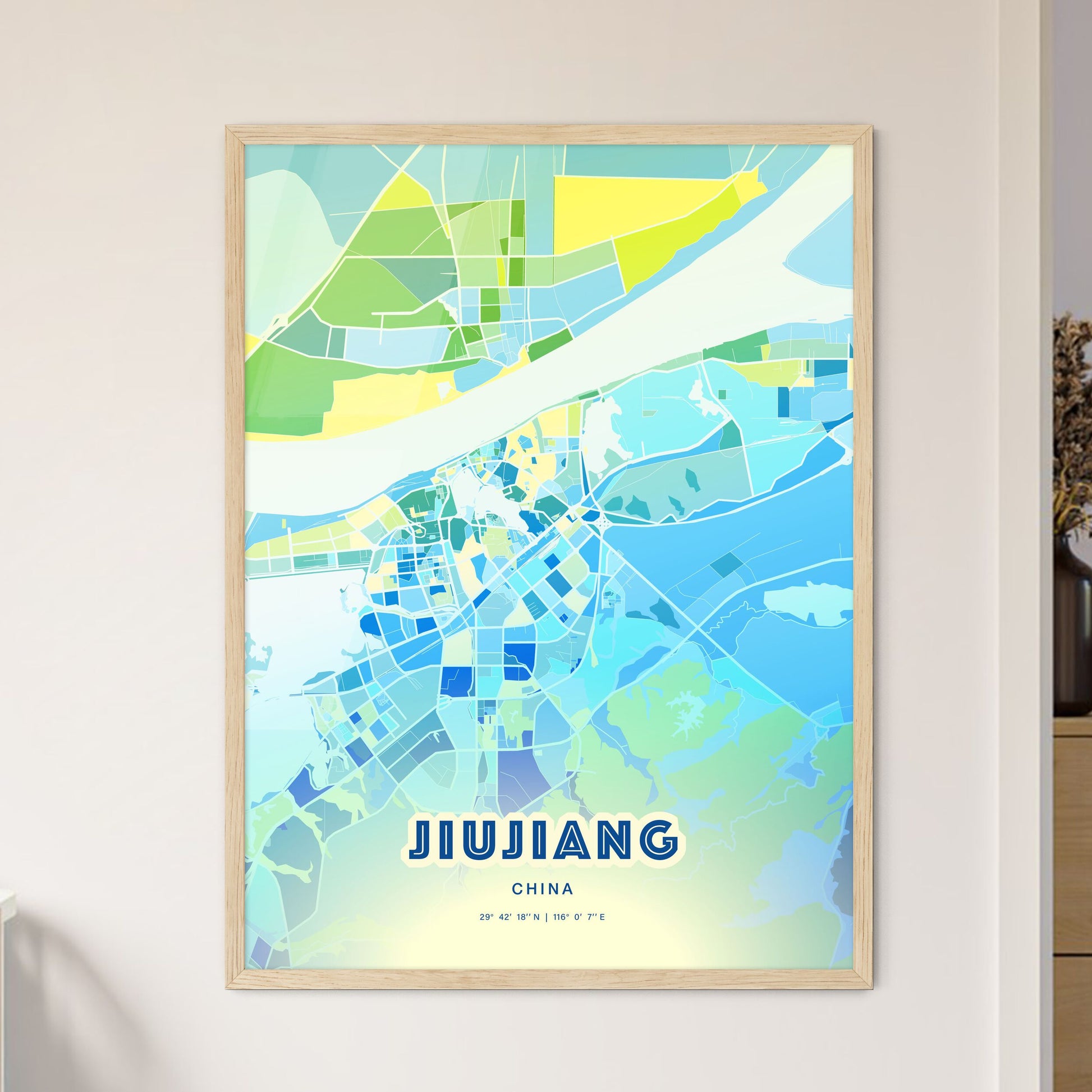 Colorful JIUJIANG CHINA Fine Art Map Cool Blue