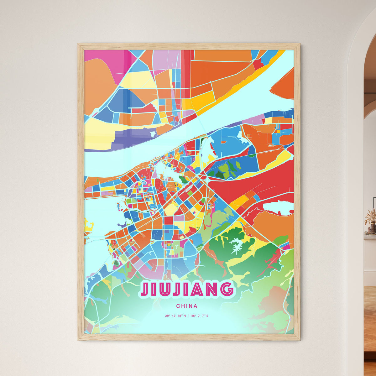 Colorful JIUJIANG CHINA Fine Art Map Crazy Colors