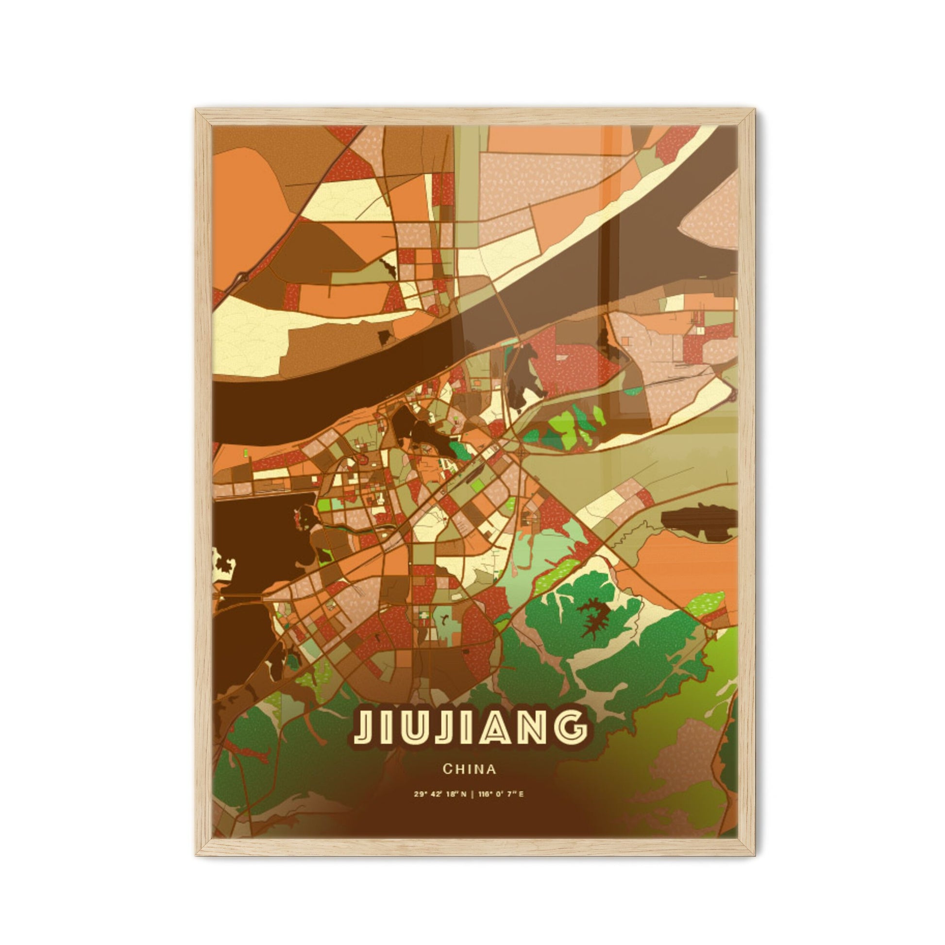 Colorful JIUJIANG CHINA Fine Art Map Farmhouse