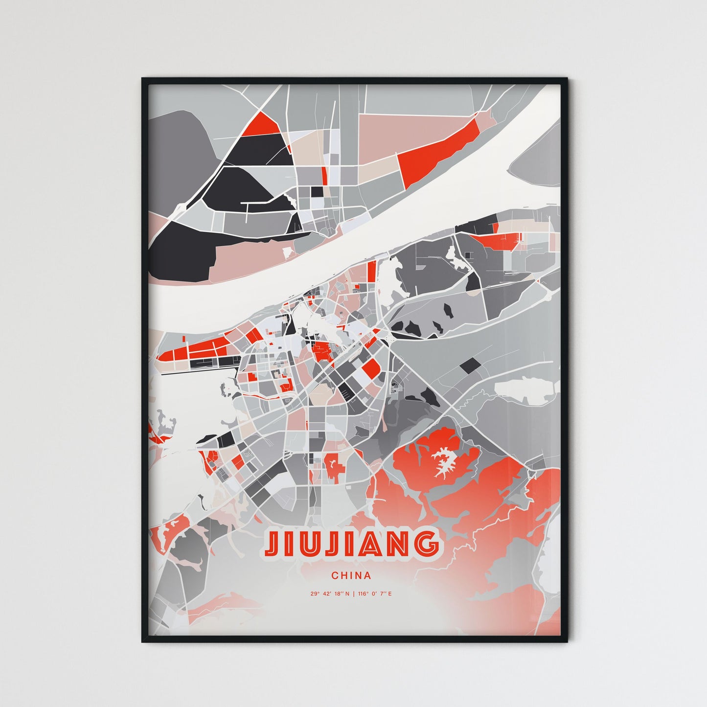 Colorful JIUJIANG CHINA Fine Art Map Modern