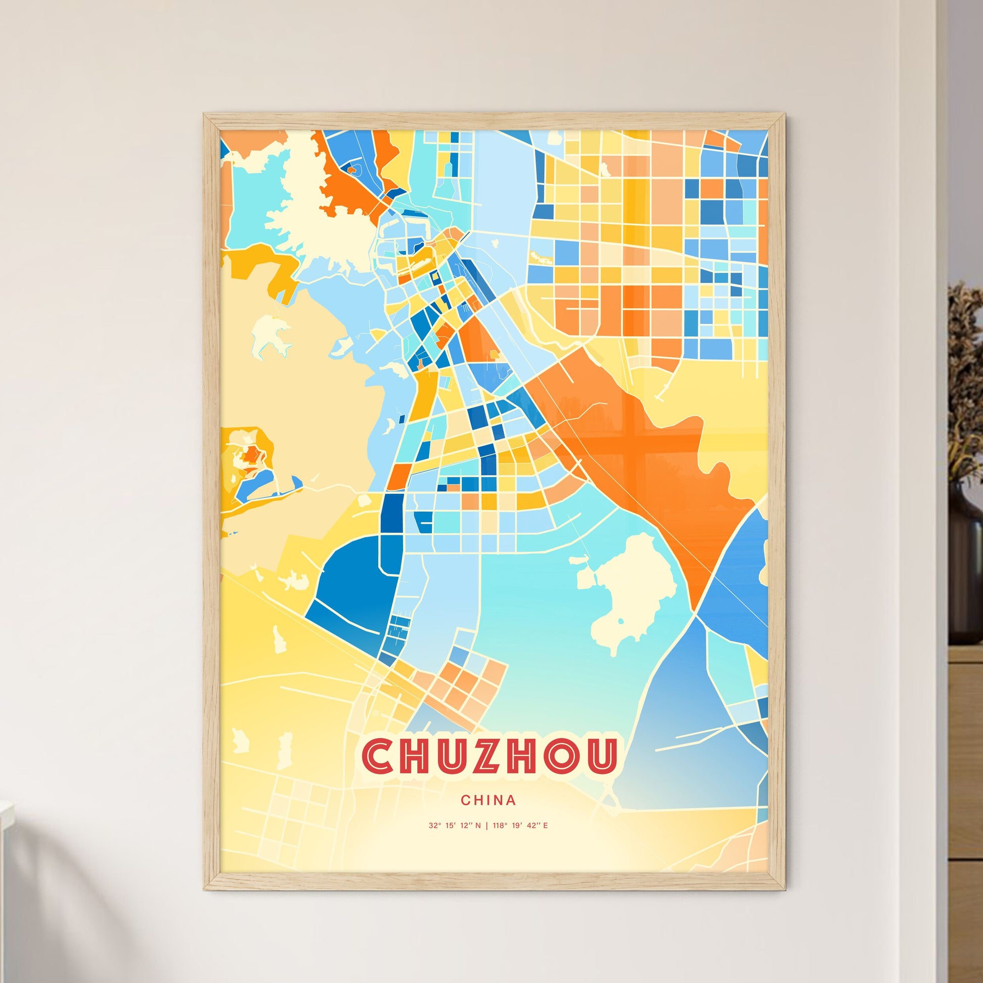 Colorful CHUZHOU CHINA Fine Art Map Blue Orange