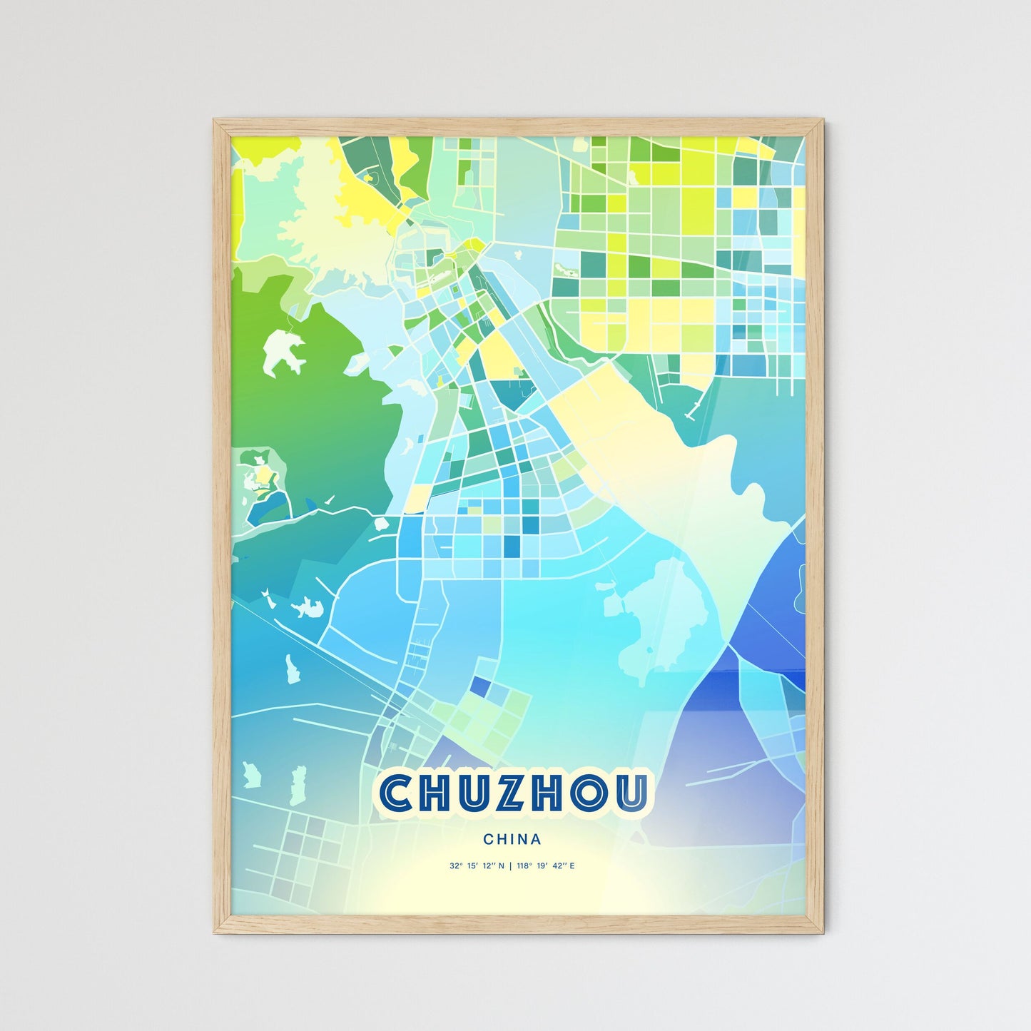 Colorful CHUZHOU CHINA Fine Art Map Cool Blue