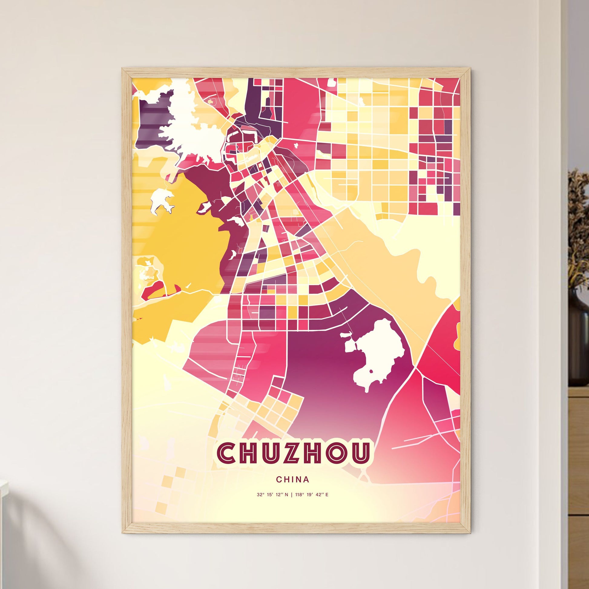 Colorful CHUZHOU CHINA Fine Art Map Hot Red