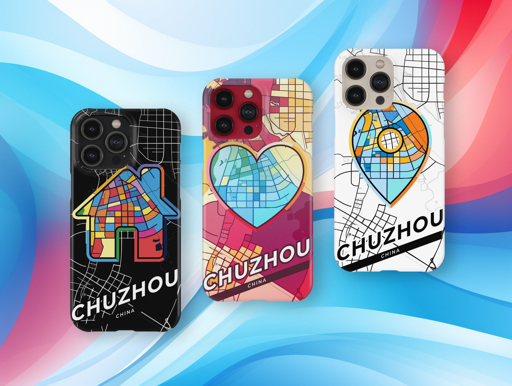 Chuzhou China slim phone case with colorful icon. Birthday, wedding or housewarming gift. Couple match cases.
