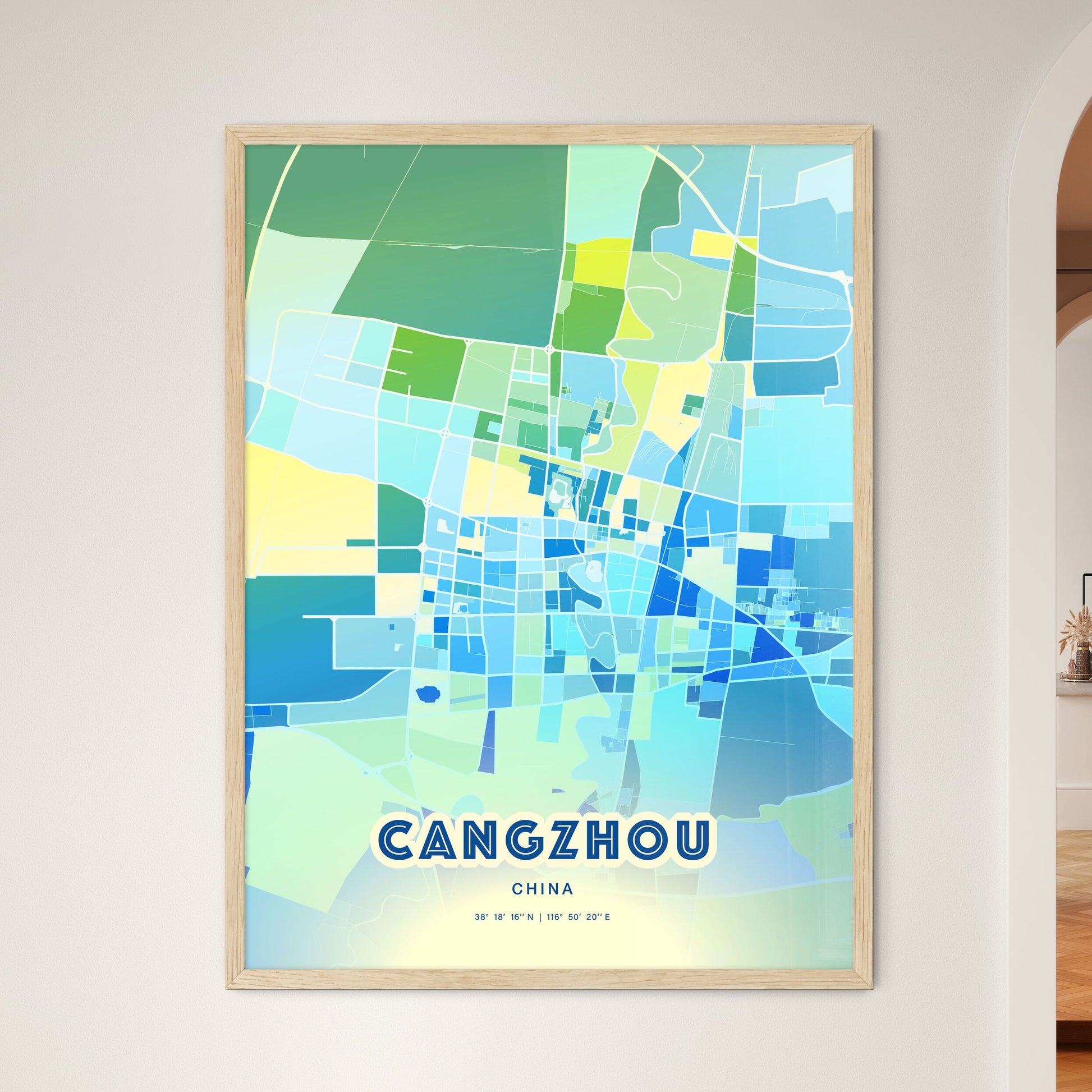 Colorful CANGZHOU CHINA Fine Art Map Cool Blue