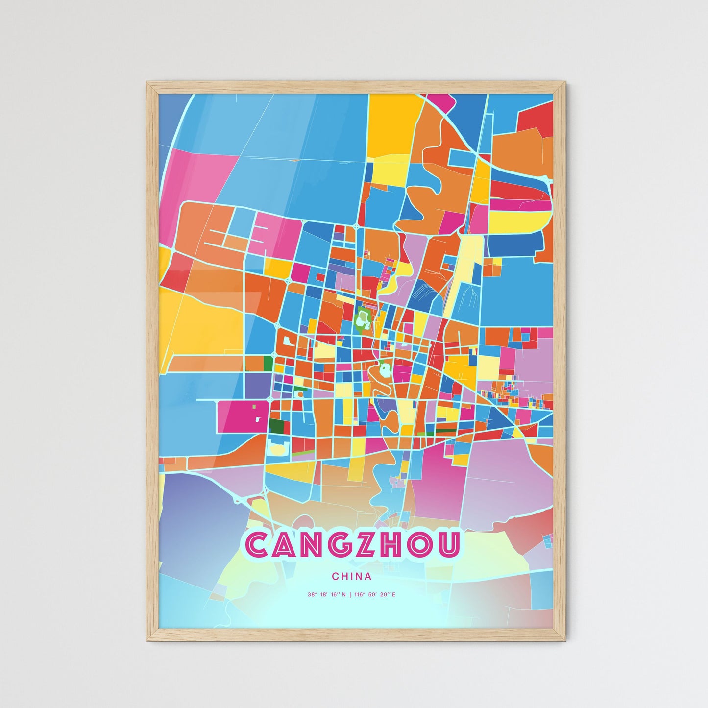 Colorful CANGZHOU CHINA Fine Art Map Crazy Colors
