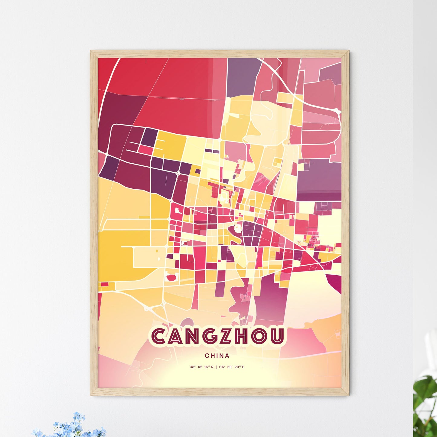 Colorful CANGZHOU CHINA Fine Art Map Hot Red