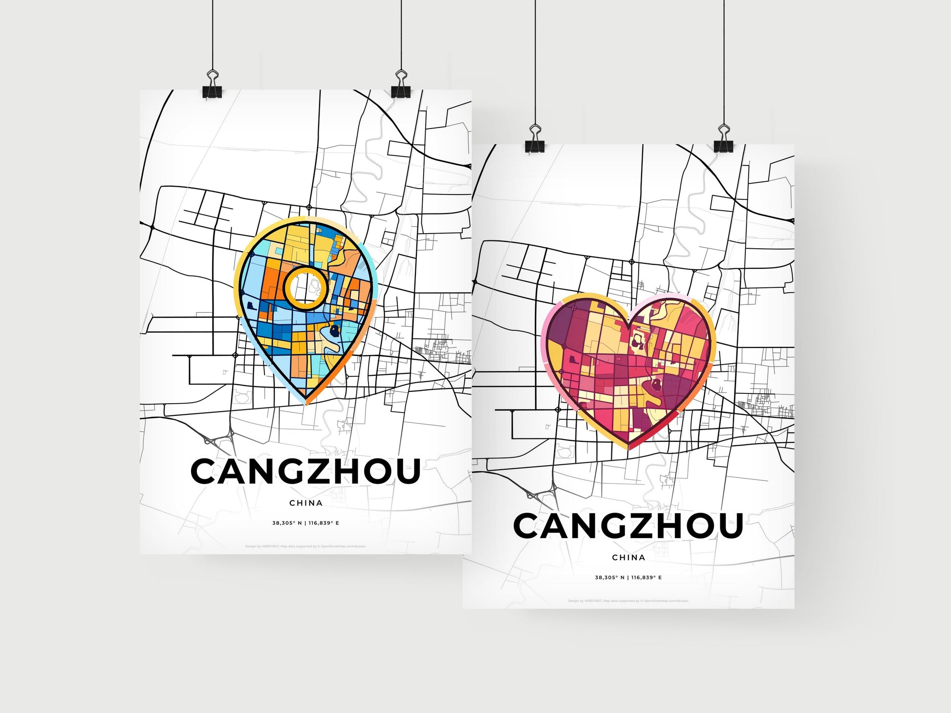 CANGZHOU CHINA minimal art map with a colorful icon. Where it all began, Couple map gift.