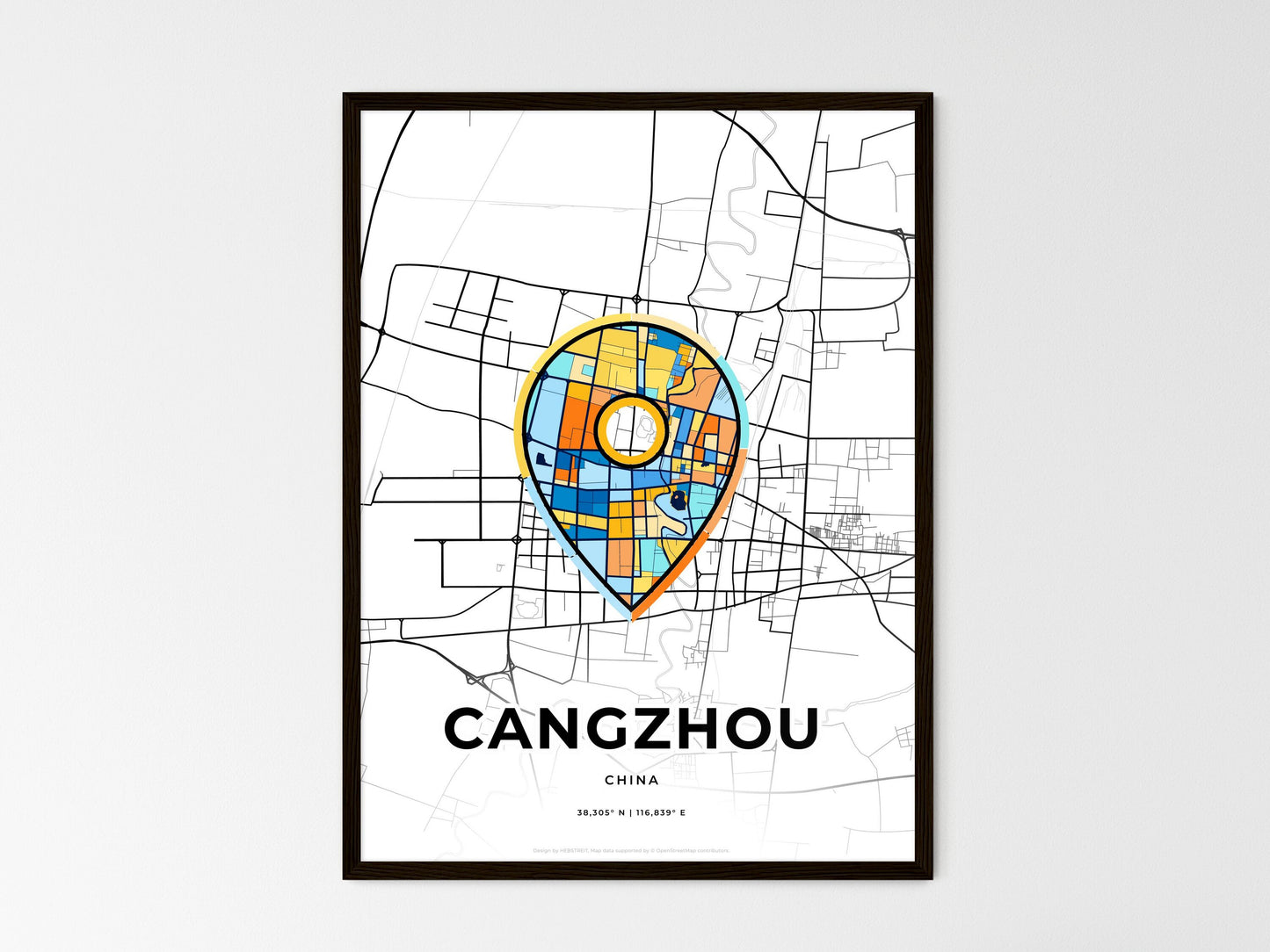 CANGZHOU CHINA minimal art map with a colorful icon. Where it all began, Couple map gift. Style 1