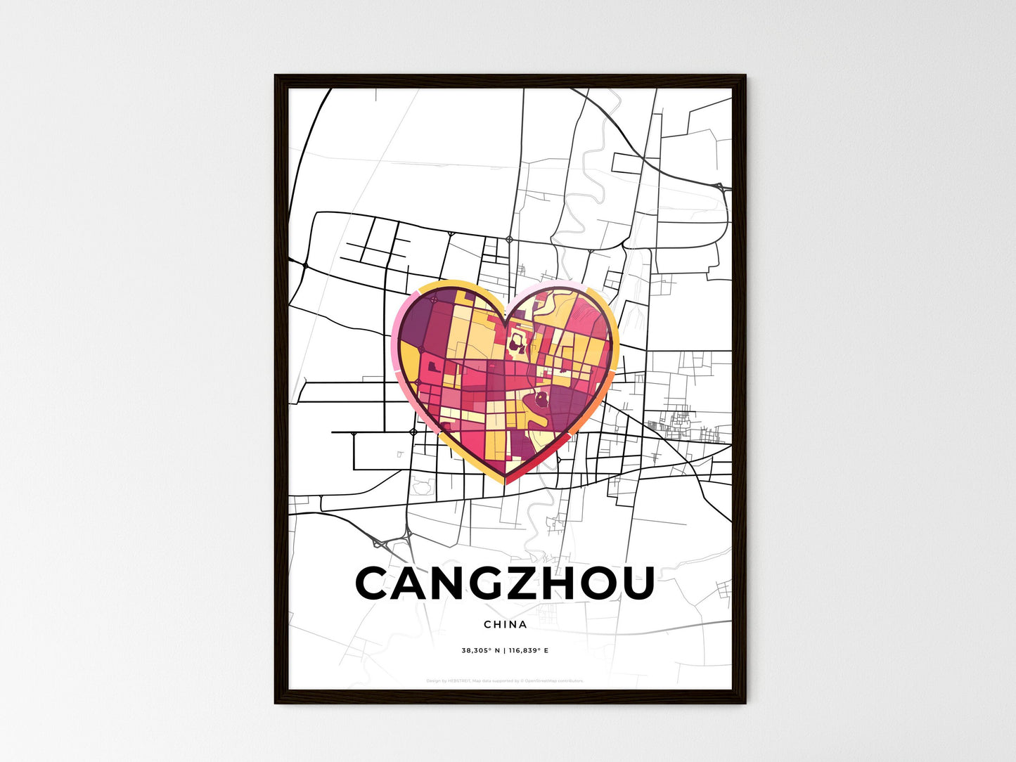 CANGZHOU CHINA minimal art map with a colorful icon. Where it all began, Couple map gift. Style 2