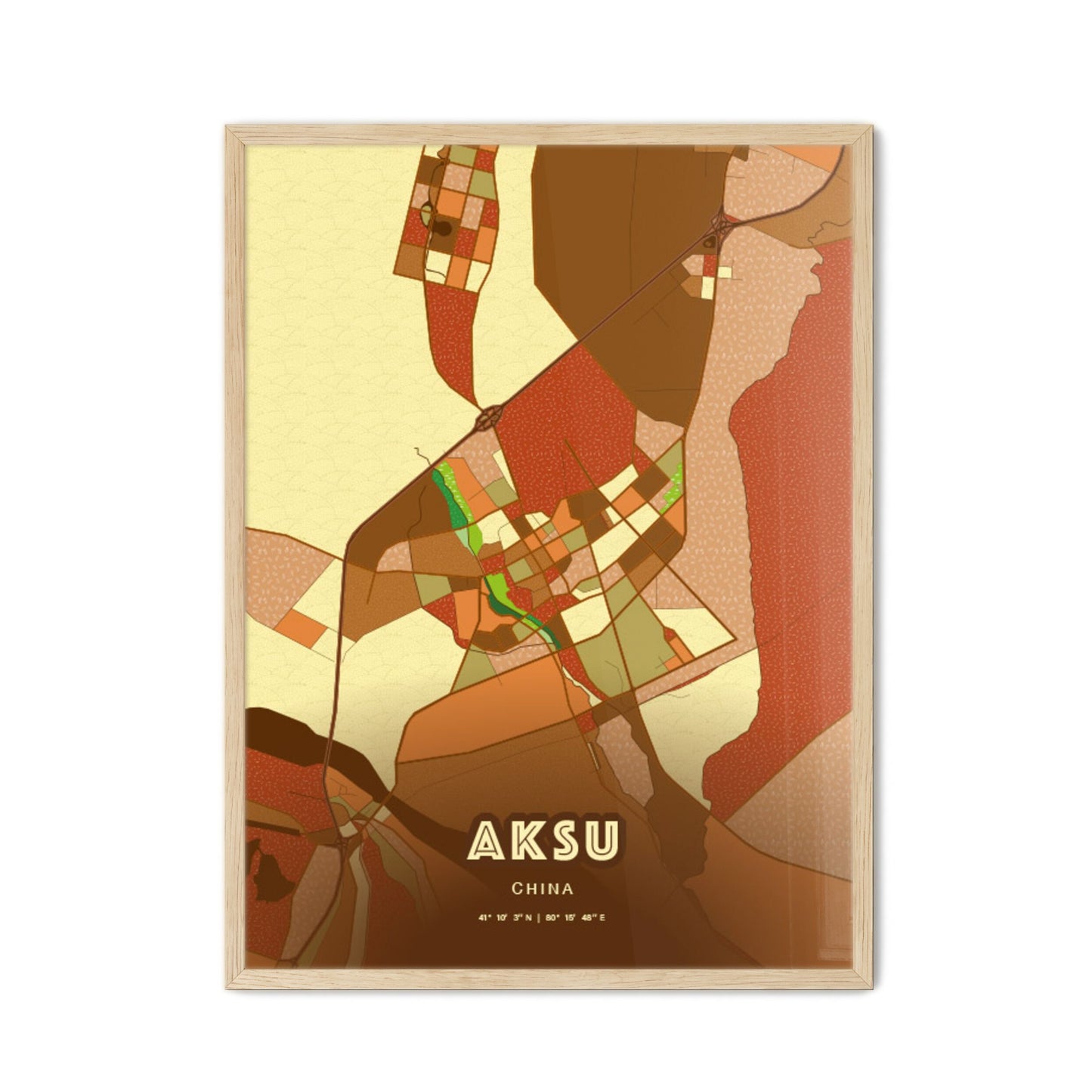 Colorful AKSU CHINA Fine Art Map Farmhouse