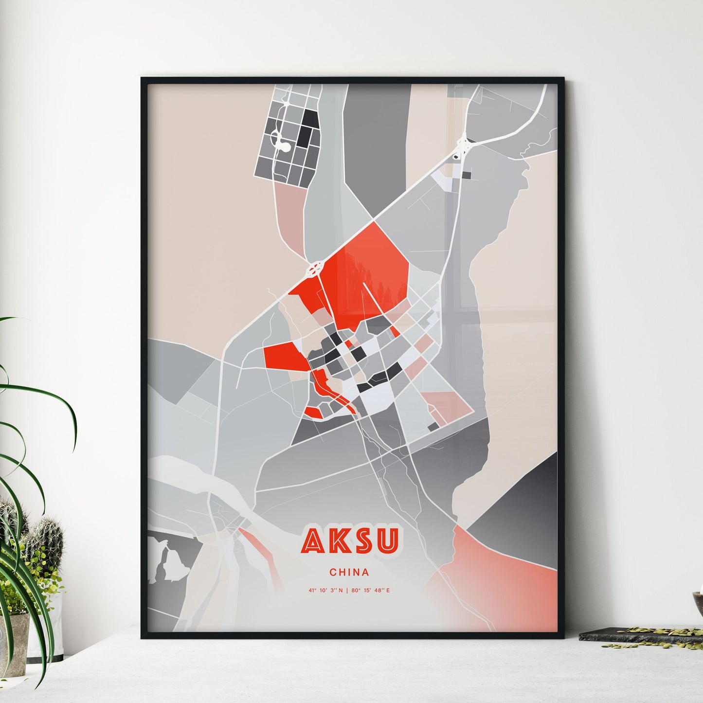 Colorful AKSU CHINA Fine Art Map Modern