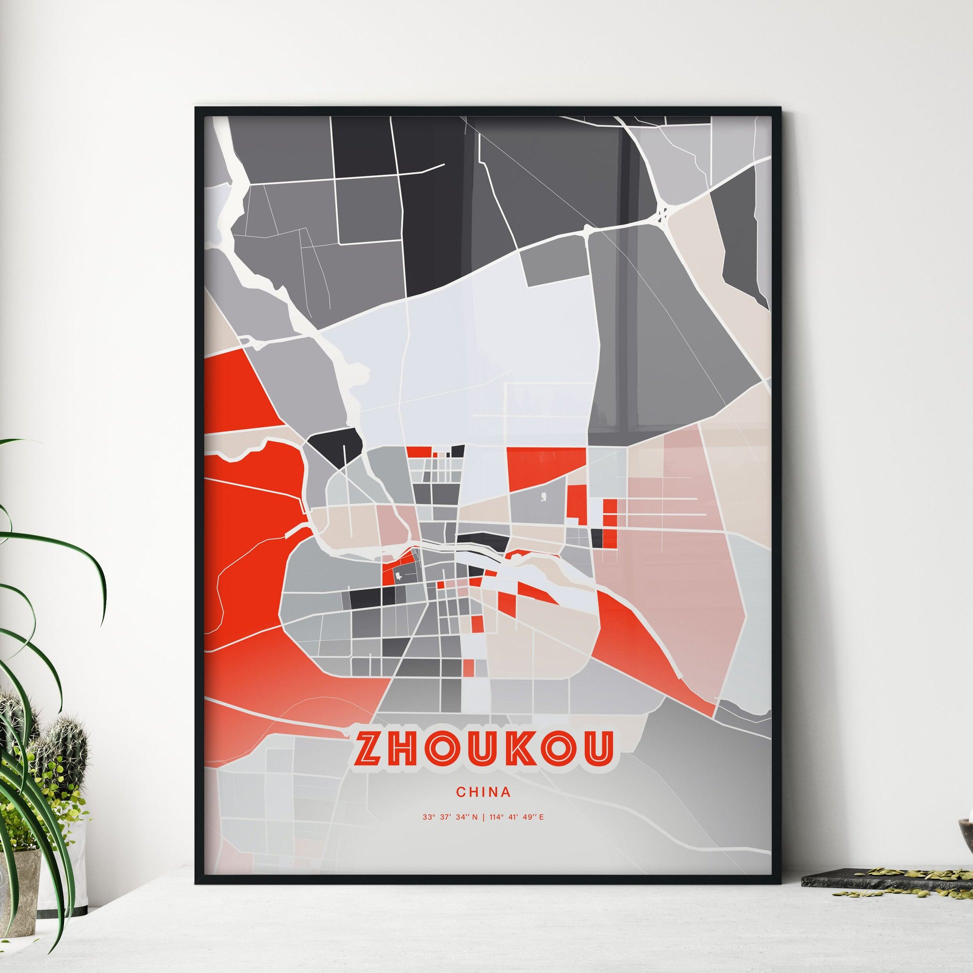 Colorful ZHOUKOU CHINA Fine Art Map Modern