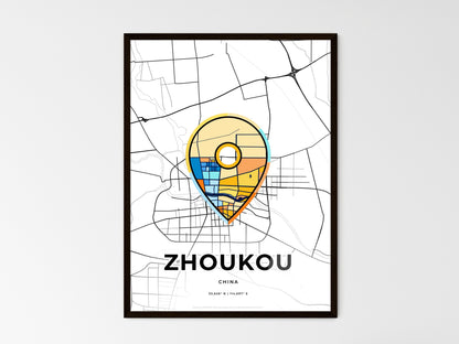 ZHOUKOU CHINA minimal art map with a colorful icon. Style 1