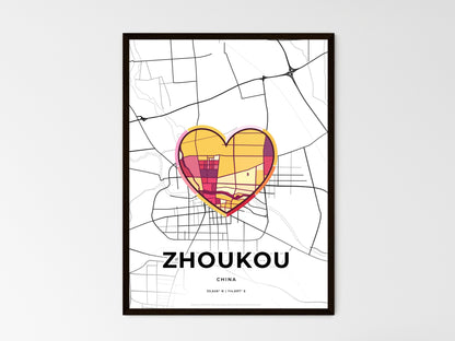 ZHOUKOU CHINA minimal art map with a colorful icon. Style 2