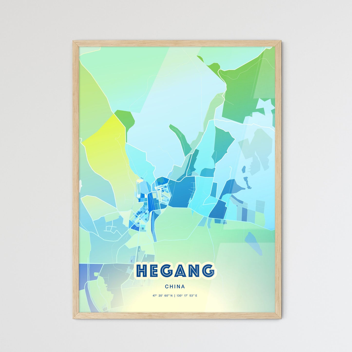 Colorful HEGANG CHINA Fine Art Map Cool Blue