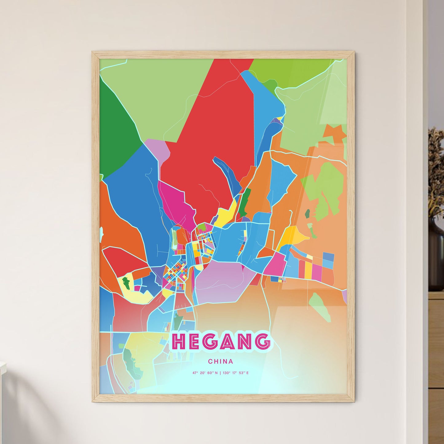 Colorful HEGANG CHINA Fine Art Map Crazy Colors