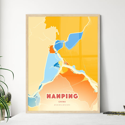 Colorful NANPING CHINA Fine Art Map Blue Orange