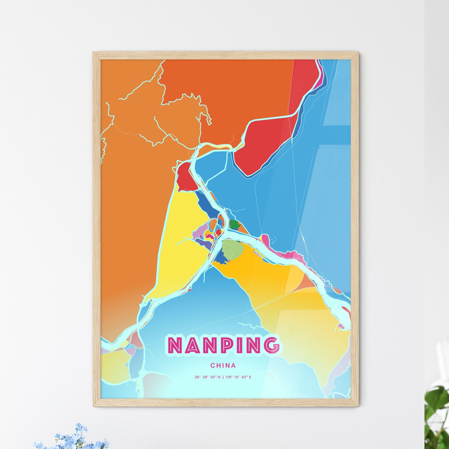 Colorful NANPING CHINA Fine Art Map Crazy Colors