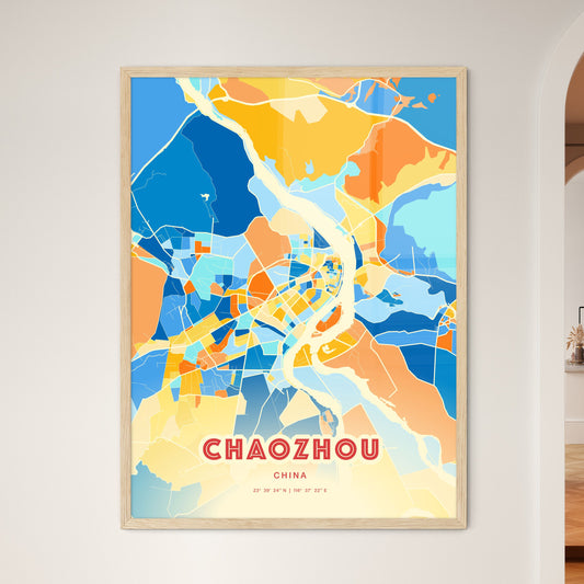 Colorful CHAOZHOU CHINA Fine Art Map Blue Orange