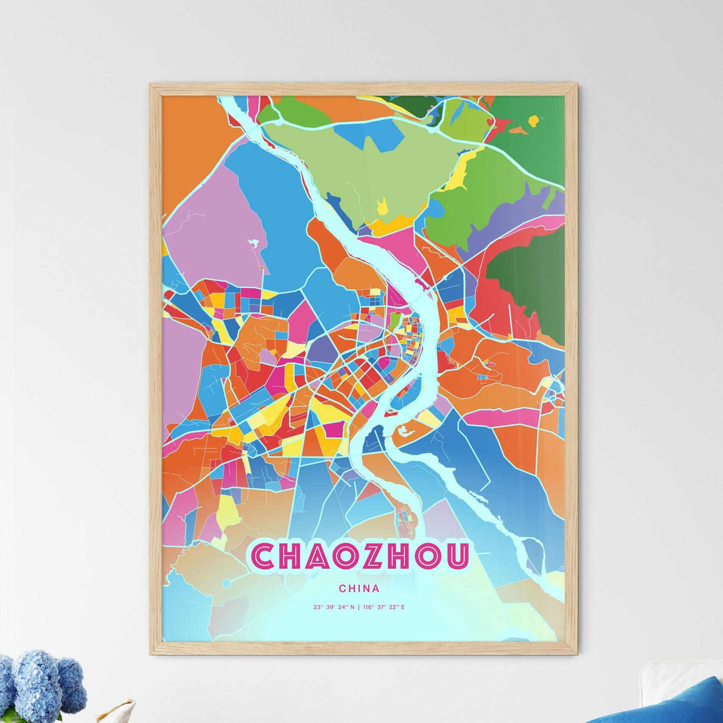 Colorful CHAOZHOU CHINA Fine Art Map Crazy Colors