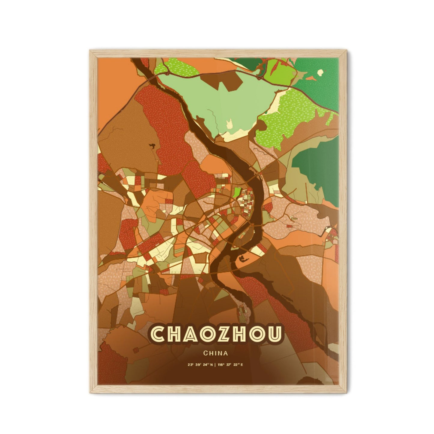 Colorful CHAOZHOU CHINA Fine Art Map Farmhouse