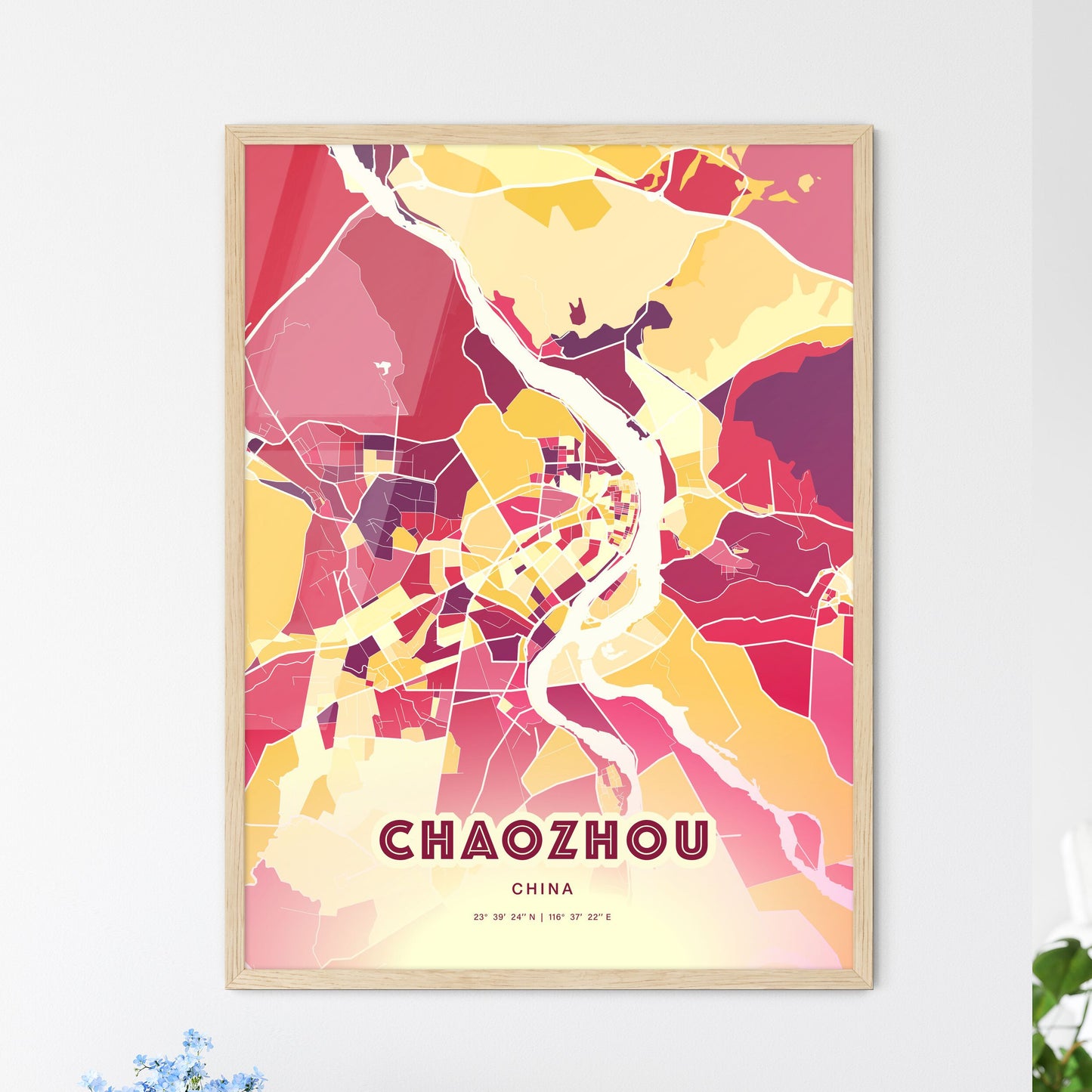 Colorful CHAOZHOU CHINA Fine Art Map Hot Red