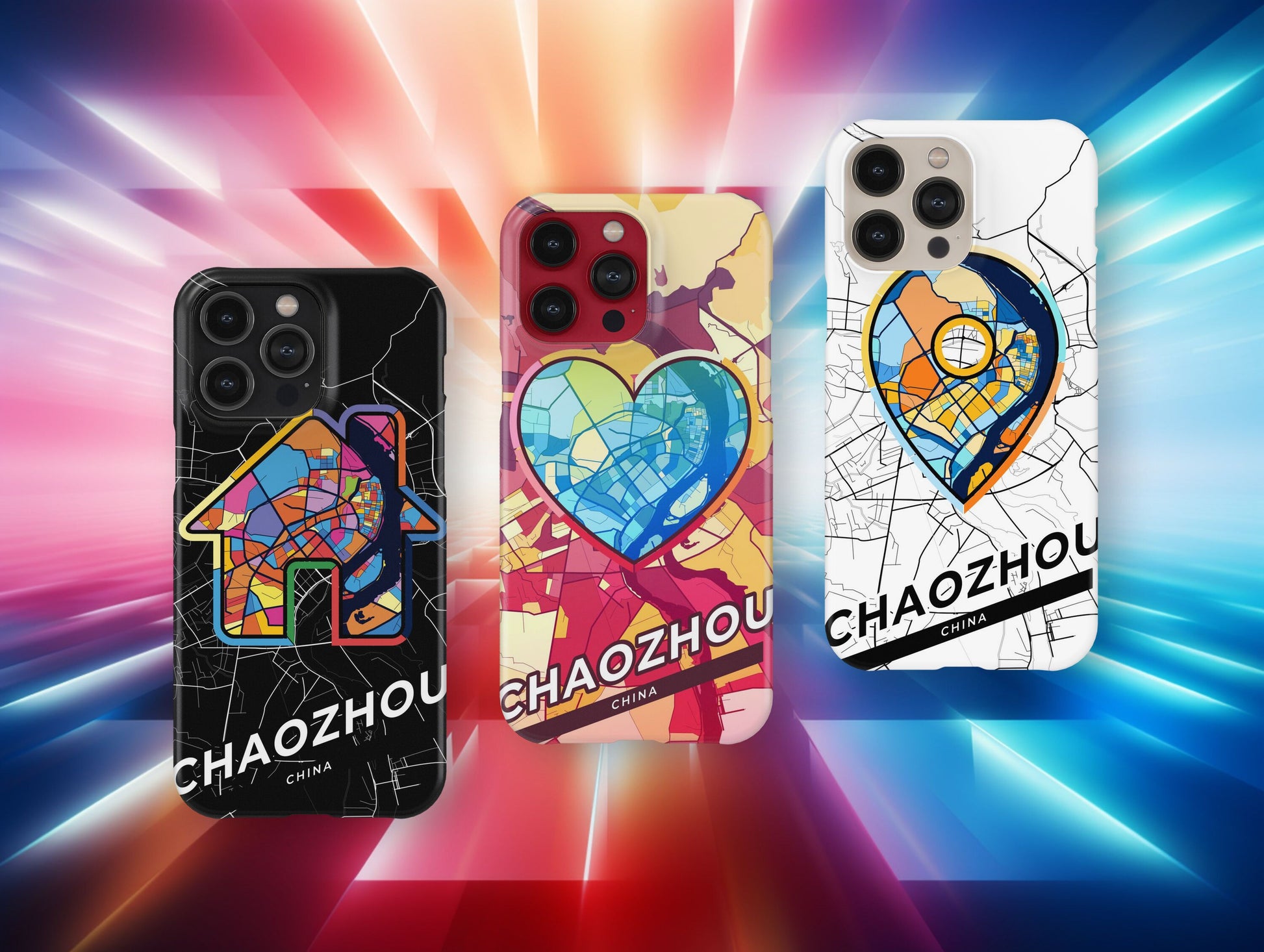 Chaozhou China slim phone case with colorful icon. Birthday, wedding or housewarming gift. Couple match cases.