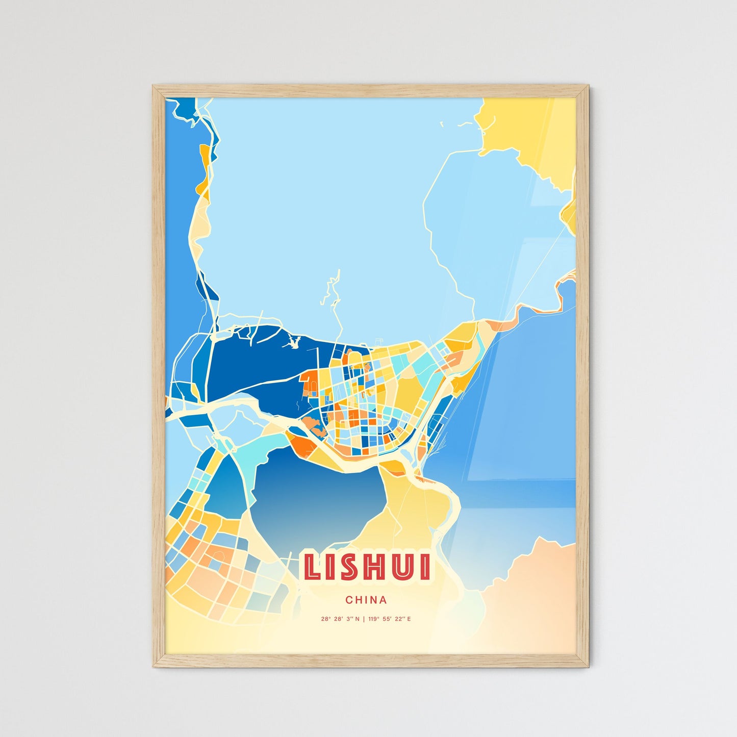 Colorful LISHUI CHINA Fine Art Map Blue Orange