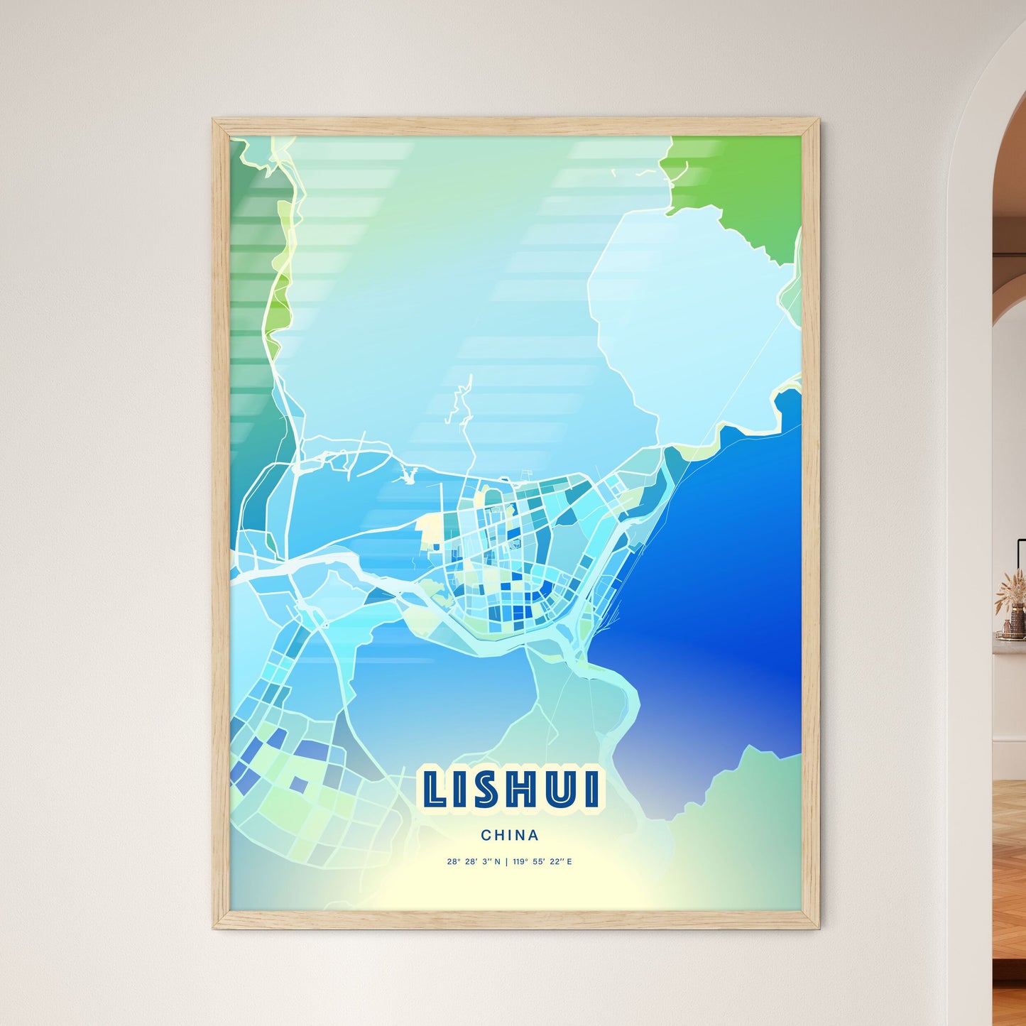 Colorful LISHUI CHINA Fine Art Map Cool Blue