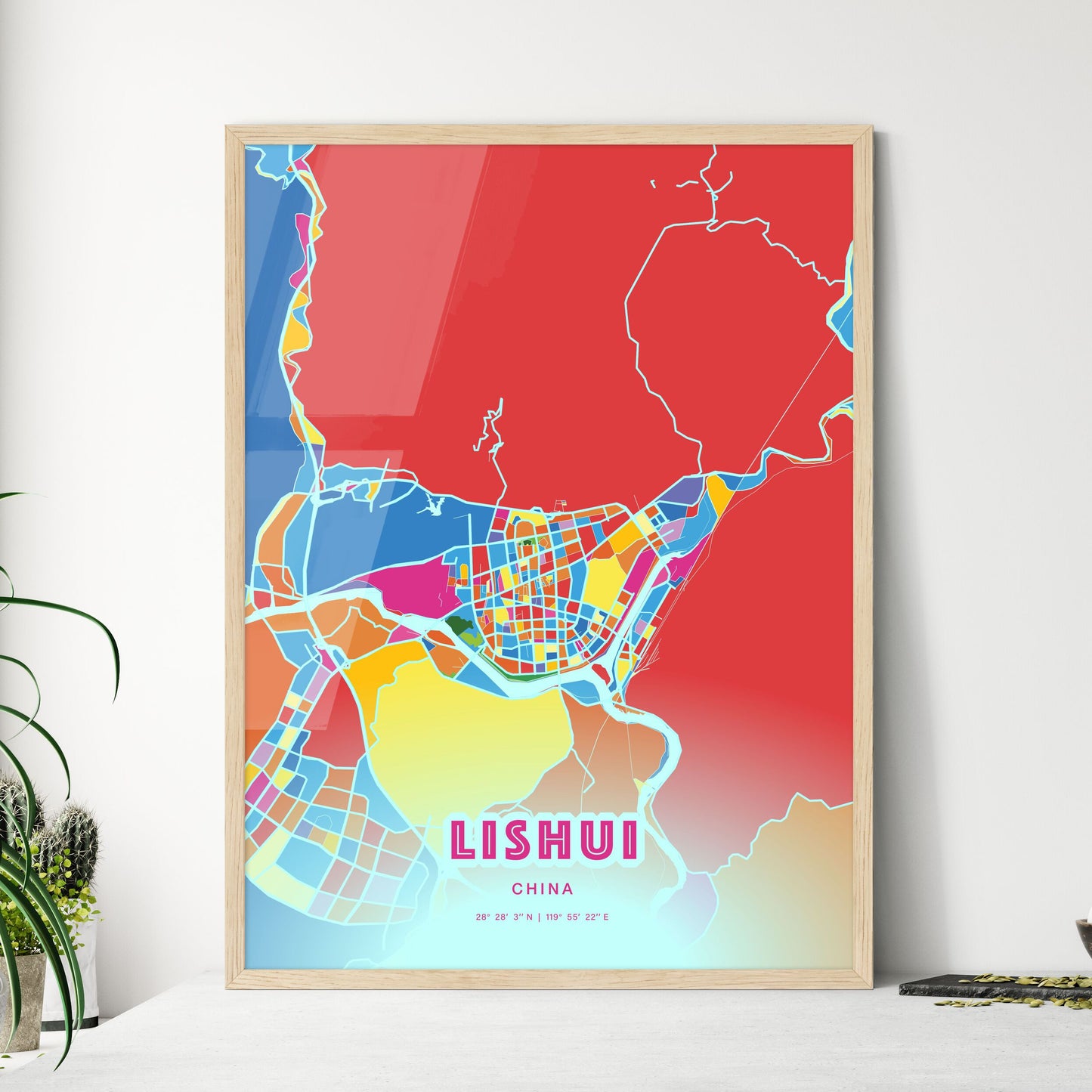 Colorful LISHUI CHINA Fine Art Map Crazy Colors