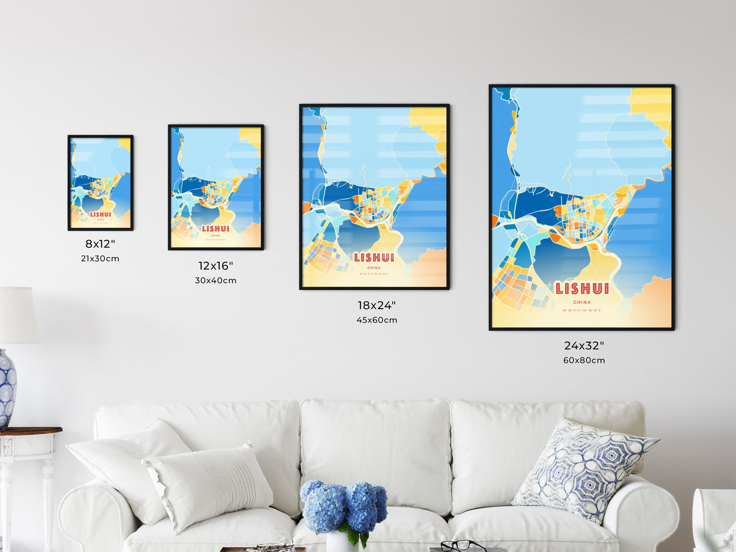 Colorful LISHUI CHINA Fine Art Map Blue Orange